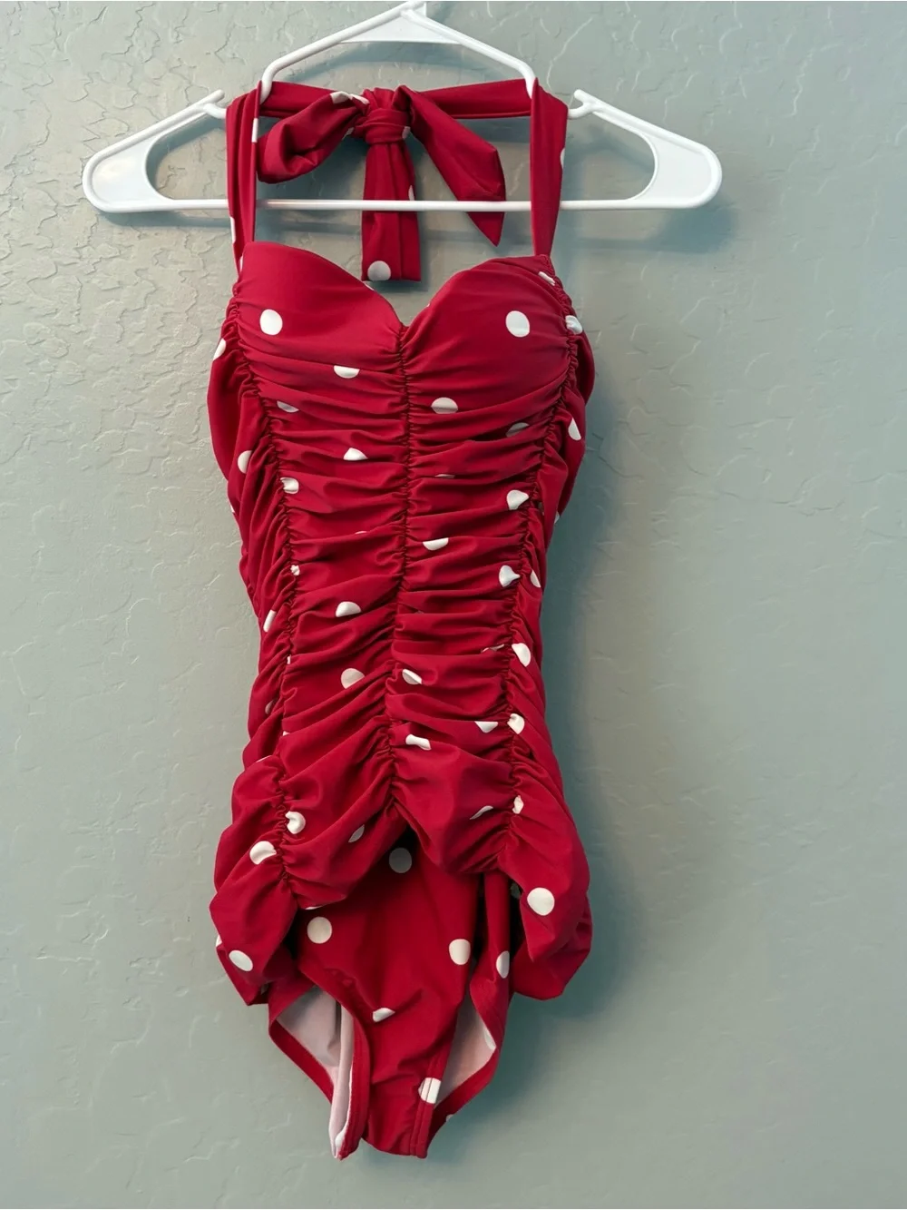 Unique vintage swim mansfield halter red white one piece dot swimsuit medium